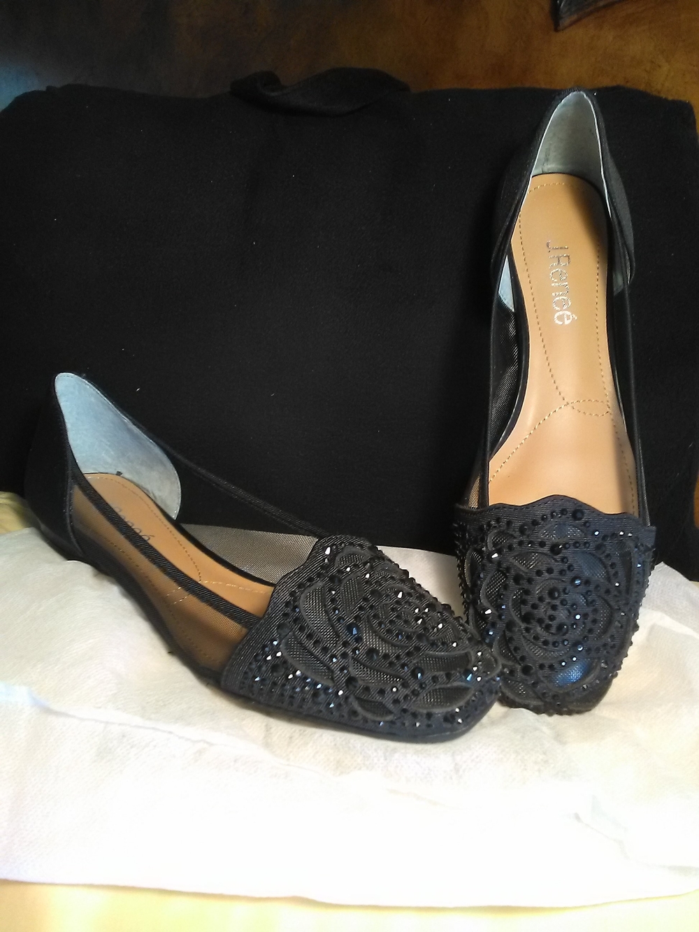 NWOT J.Renee Black Embellished Flat Slip-On Shoes SZ. 8M W/ RHINESTONES DILLARDS